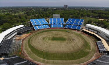 A temporary stadium is being constructed for the Cricket World Cup in East Meadow