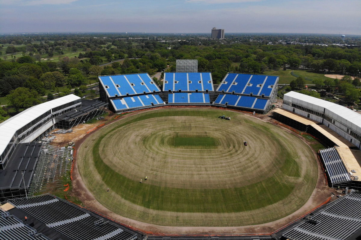 <i>Seth Wenig/AP via CNN Newsource</i><br/>A temporary stadium is being constructed for the Cricket World Cup in East Meadow