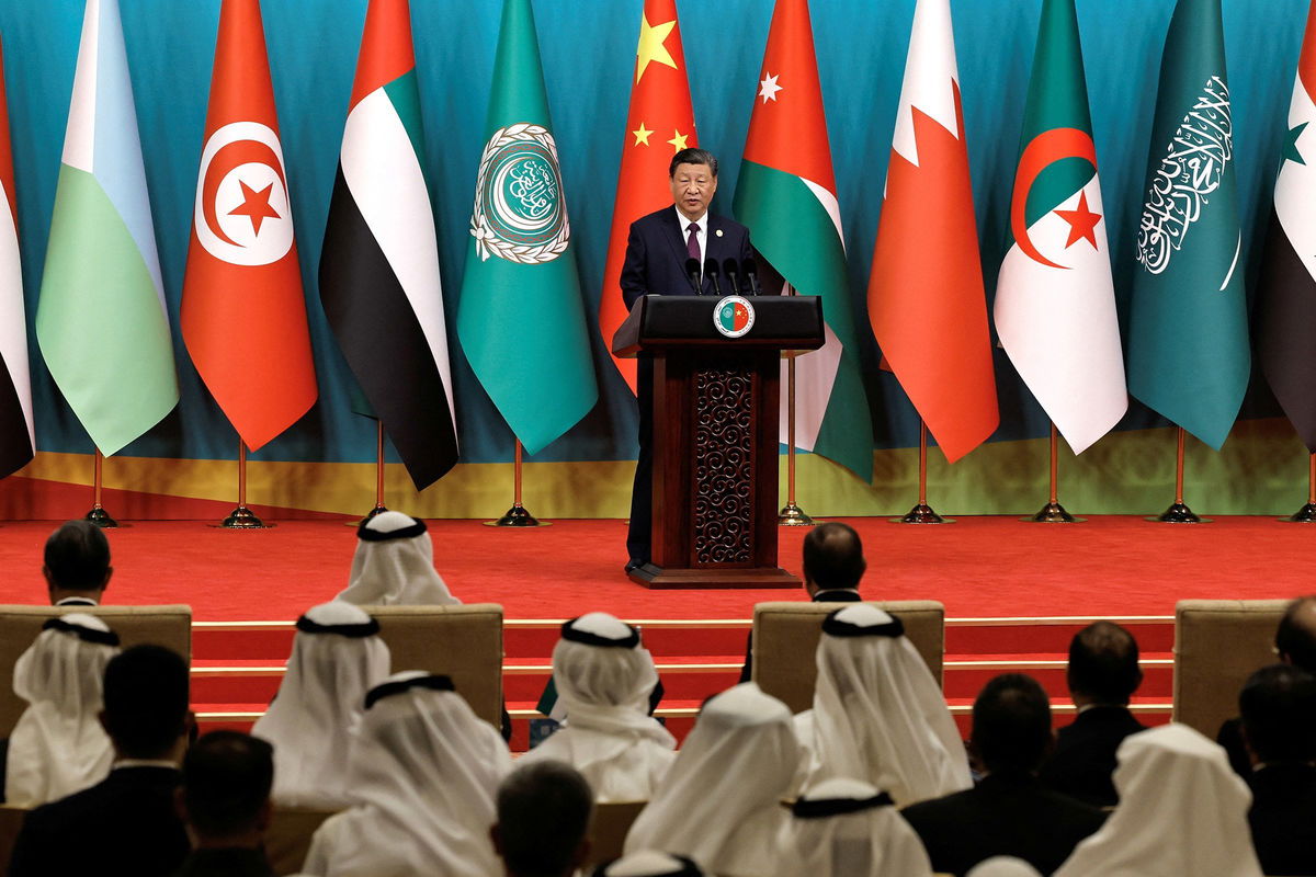 <i>Tingshu Wang/Pool/Reuters via CNN Newsource</i><br/>Chinese leader Xi Jinping delivers a speech at the opening ceremony of a ministerial meeting of the China-Arab States Cooperation Forum at the Diaoyutai State Guesthouse in Beijing on May 30.