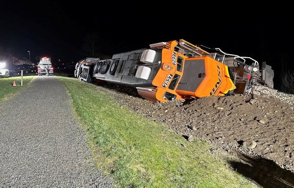 This photo provided by the Washington Department of Ecology shows a derailed BNSF train on the Swinomish tribal reservation near Anacortes, Wash. on March 16, 2023. 