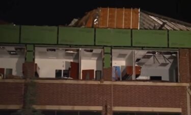 A Britton Road office building had the windows blown out and roof blown off during destructive winds.