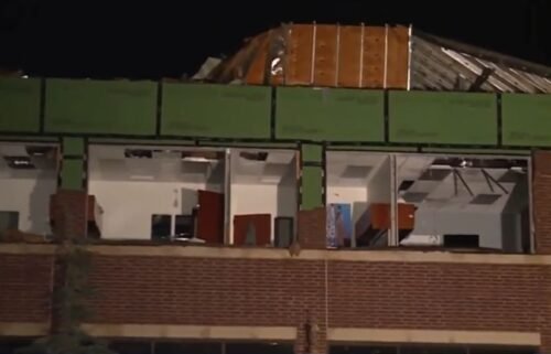 A Britton Road office building had the windows blown out and roof blown off during destructive winds.