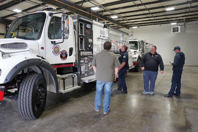 Cloverdale Fire District checks out the new water tender delivered Monday through a State Fire Marshal program.