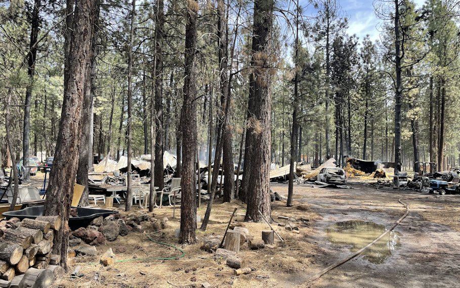Fire that destroyed La Pine home early Saturday also claimed life of resident, dog.