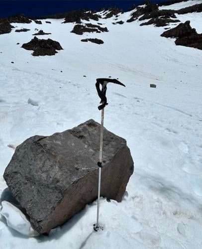 <i>Mount Shasta Avalanche Center/KDRV via CNN Newsource</i><br/>Climbers are safe after several rockfall events happened above Lake Helen on the Avalanche Gulch route of Mt. Shasta this weekend.