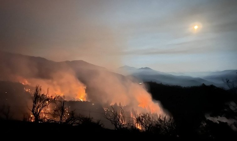 The Upper Applegate Fire burning south of Ruch in Jackson County