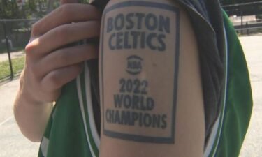Jack Bienvenue's inaccurate 2022 Boston Celtics World Champions tattoo.