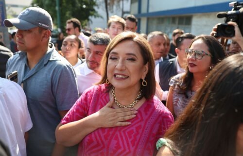 Mexico's opposition presidential candidate Xochitl Gálvez outside a polling station in Mexico City on June 2.