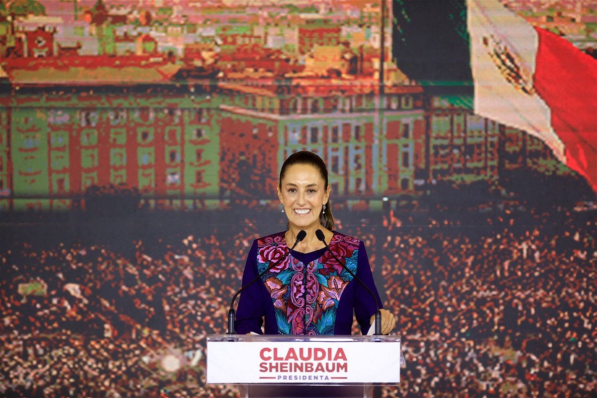 <i>Raquel Cunha/Reuters via CNN Newsource</i><br/>Claudia Sheinbaum addresses her supporters in Mexico City on June 3.