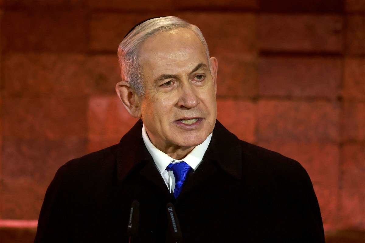 <i>Menahem Kahana/AFP/Getty Images via CNN Newsource</i><br/>Israel's Prime Minister Benjamin Netanyahu speaks at the Yad Vashem Holocaust Memorial in Jerusalem on May 5.