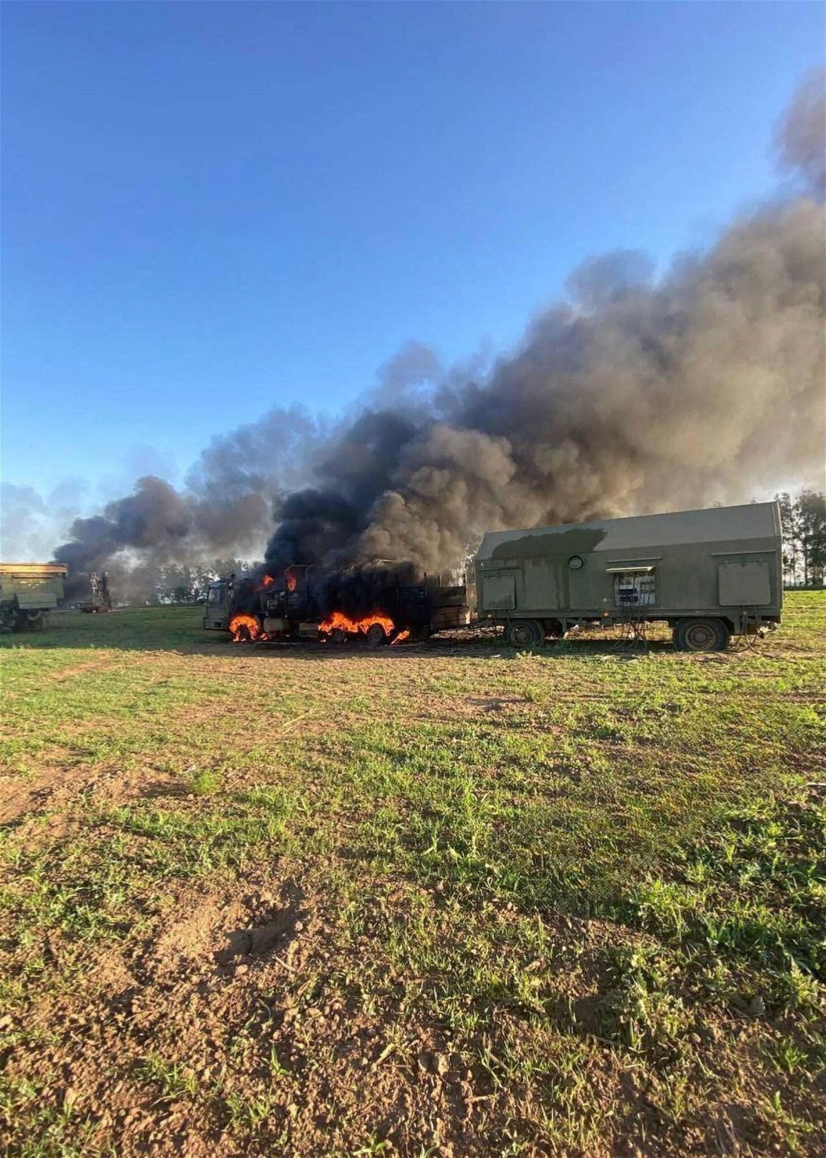 <i>From Iryna Vereshchuk via CNN Newsource</i><br/>The picture posted on Facebook by Ukrainian government minister Iryna Vereshchuk that purportedly shows a Russian S-300 missile system hit by a Western-supplied weapon inside Russian territory.