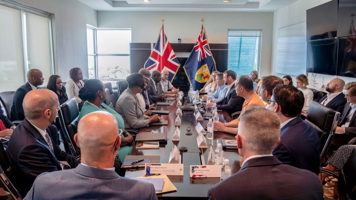<i>From Turks and Caicos Islands Governor's Office/Facebook via CNN Newsource</i><br/>An American congressional delegation visited Turks and Caicos to discuss the recent arrests on May 23.