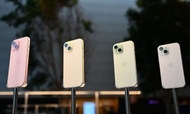 The Apple iPhone 15 series displayed for sale at The Grove Apple retail store in Los Angeles