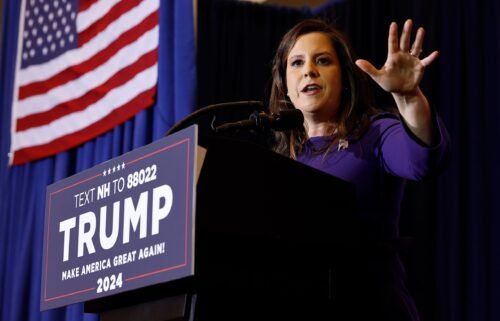 Rep Elise Stefanik speaks during a campaign rally for former President Donald Trump at the Grappone Convention Center on January 19