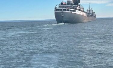 The bulk carrier Michipicoten safely anchored in Thunder Bay