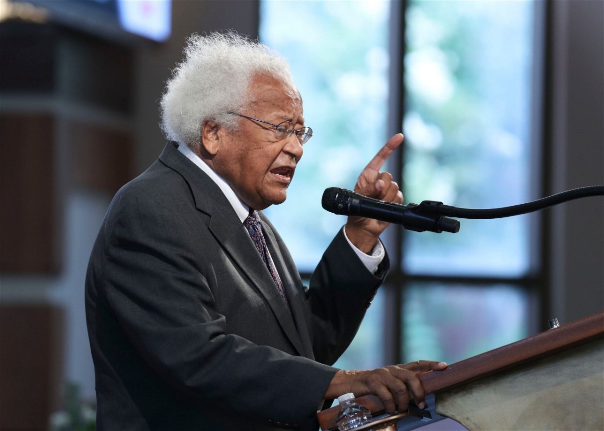 <i>Alyssa Pointer/Pool/Getty Images via CNN Newsource</i><br/>The Rev. James Lawson seen here during the funeral service of Rep. John Lewis at Ebenezer Baptist Church on July 30
