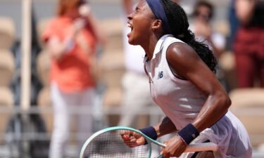 Gauff celebrates her close French Open victory against Ons Jabeur.