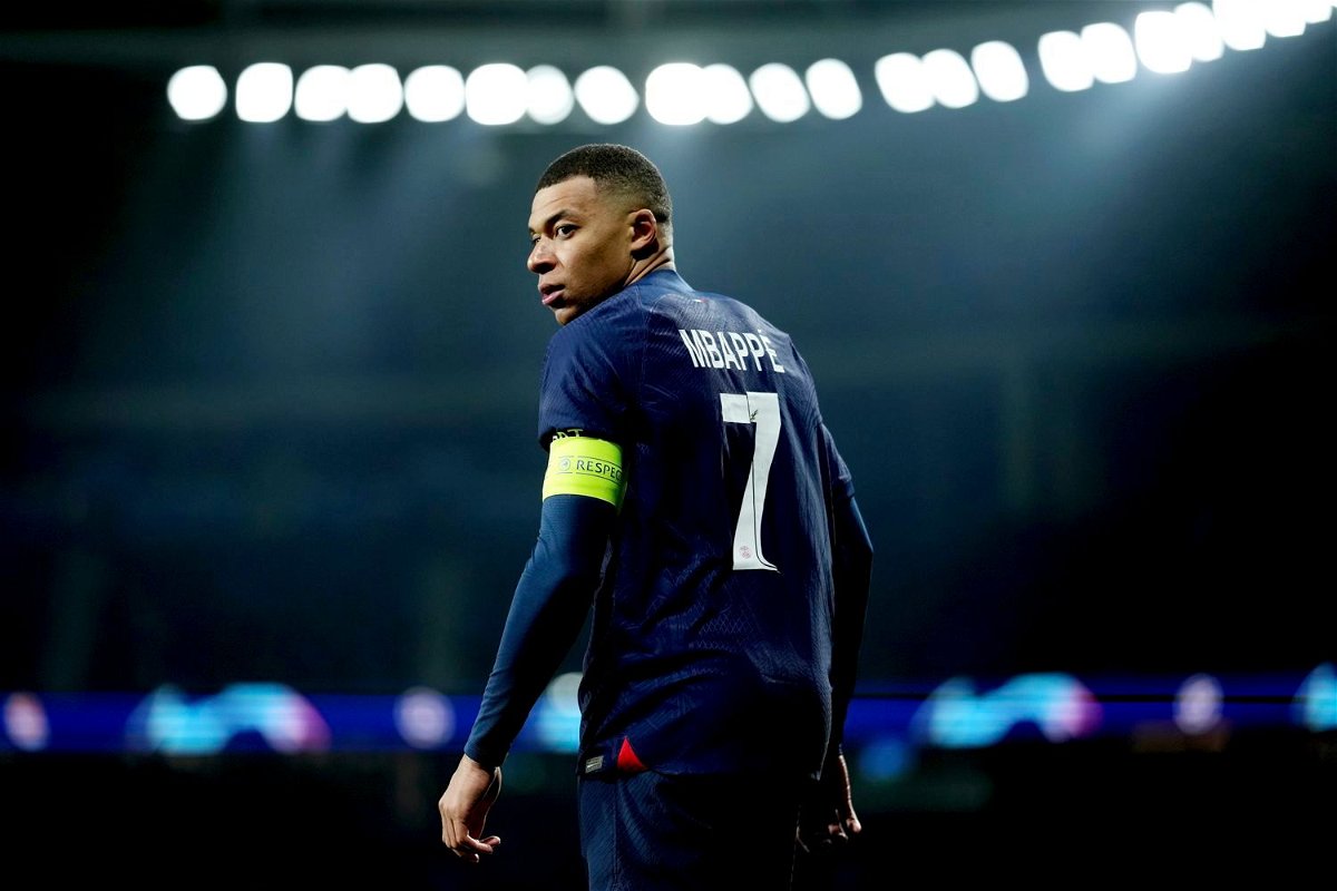 <i>Alex Caparros/Getty Images via CNN Newsource</i><br/>Kylian Mbappé looks on during PSG's Champions League round of 16 second leg match against Real Sociedad.