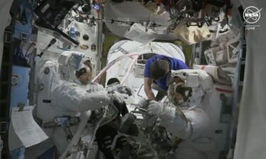 NASA astronauts Tracy Dyson and Mike Barratt (foreground