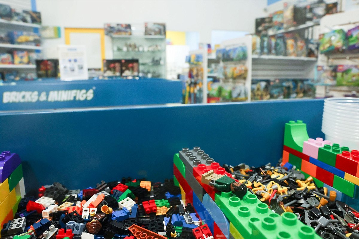 <i>Michael Blackshire/Los Angeles Times/Getty Images via CNN Newsource</i><br/>Lego pieces are displayed for customers at Bricks & Minifigs on Thursday