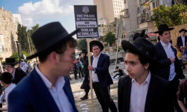 Ultra-Orthodox Jewish men protest in Jerusalem against compulsory military service