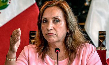 Peru's President Dina Boluarte speaks to members of the press