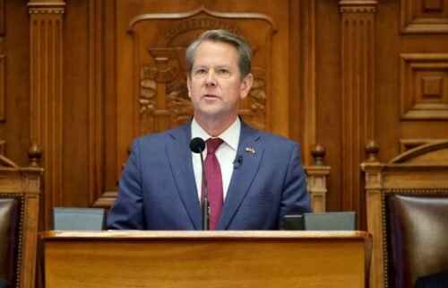 Georgia Gov. Brian Kemp delivers the State of the State address on the House floor of the state Capitol in January 2023