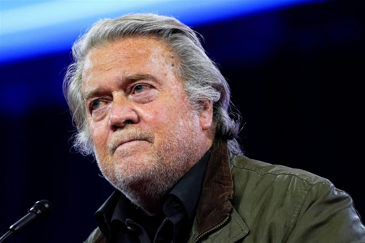 <i>Elizabeth Frantz/Reuters via CNN Newsource</i><br/>Former White House Chief Strategist Steve Bannon addresses the Conservative Political Action Conference (CPAC) annual meeting in National Harbor