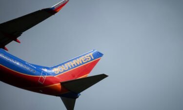 A Southwest Airlines flight is seen soon after takeoff.
