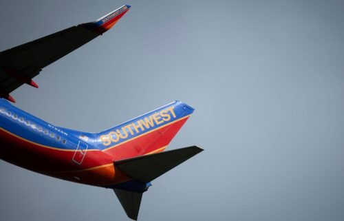A Southwest Airlines flight is seen soon after takeoff.