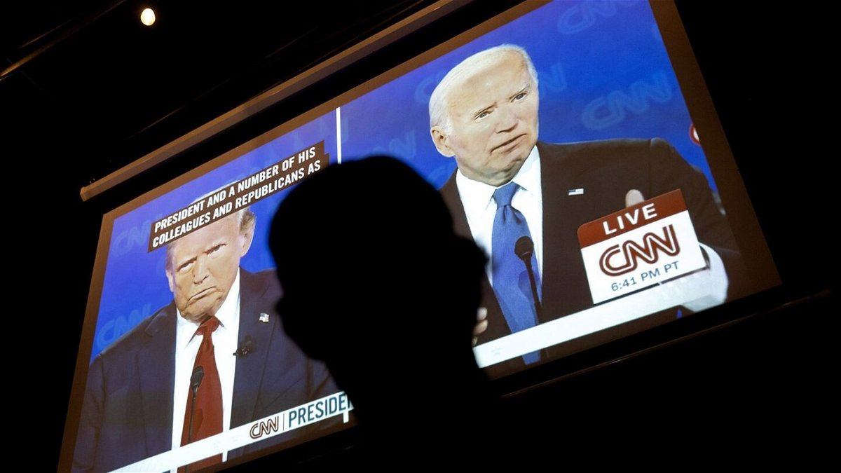 <i>Tristen Rouse/CNN via CNN Newsource</i><br/>A man watches the CNN presidential debate during a watch party at Union Pub in Washington
