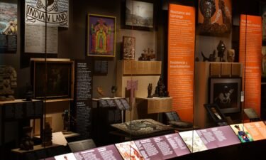 Artifacts and description displays of the American Latino exhibition of the National Museum are seen at the Molina Family Latino Gallery in Washington