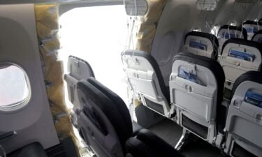 The fuselage plug area of an Alaska Airlines Boeing 737 Max