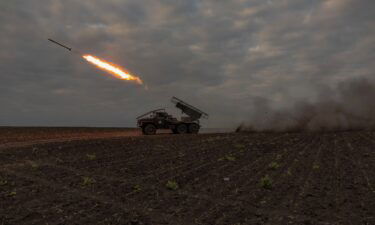 Ukrainian servicemen of the 92nd Assault Brigade fire BM-21 'Grad' multiple rocket launcher toward Russian positions