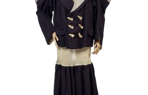 A two-piece navy blue ensemble from her early "Witches" collection from Autumn/Winter 1983-1984 will be up for sale.