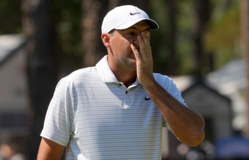 Scottie Scheffler reacts after missing a putt during the second round of the 2024 US Open at Pinehurst