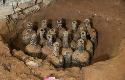 Several 250-year-old glass bottles containing fruit were discovered during a revitalization project at Mount Vernon.