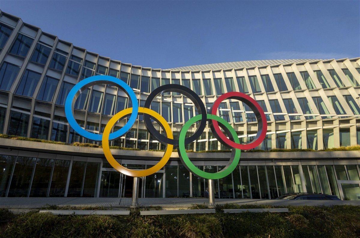 <i>Denis Balibouse/Reuters via CNN Newsource</i><br/>A view shows the Olympic Rings in front of International Olympic Committee (IOC) headquarters in 2023.