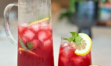 Chef Carla Hall's drink Hibiscus Ginger Sweet Tea Soda is picturered here.