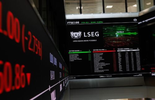 The foyer of the London Stock Exchange is seen here in September 2023. London’s stock market has edged ahead of its rival in Paris as fears grow over the outcome of France’s looming parliamentary elections.