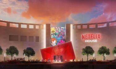 A rendering of a "Netflix House". The first two locations with events and shops themed to its shows