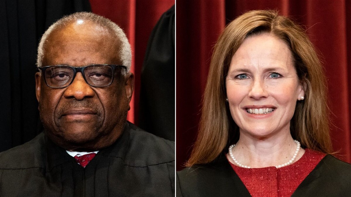 <i>Getty Images via CNN Newsource</i><br/>Justices Clarence Thomas and Amy Coney Barrett are both seen here.
