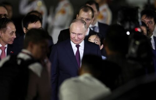 Russia's President Vladimir Putin arrives at Noi Bai International Airport for his visit to Hanoi