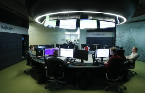 Employees of Russia's Kaspersky Lab work at the company's office in Moscow