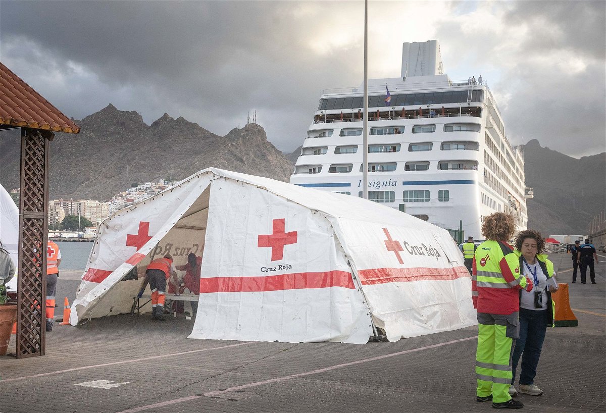 <i>Desiree Martin/AFP/Getty Images via CNN Newsource</i><br/>Migrants were helped by emergency staff members at Santa Cruz de Tenerife's pier