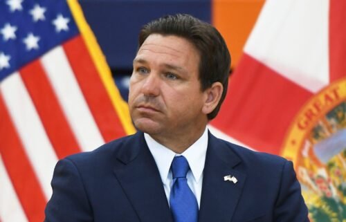 Florida Gov. Ron DeSantis speaks during a news conference at Tohopekaliga High School in Kissimmee