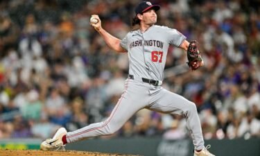 Washington Nationals relief pitcher Kyle Finnegan pitches in the ninth inning