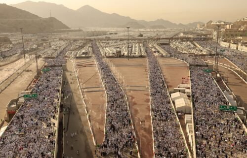 Muslim pilgrims arrive to perform the symbolic 'stoning of the devil' ritual as part of the hajj pilgrimage in Mina