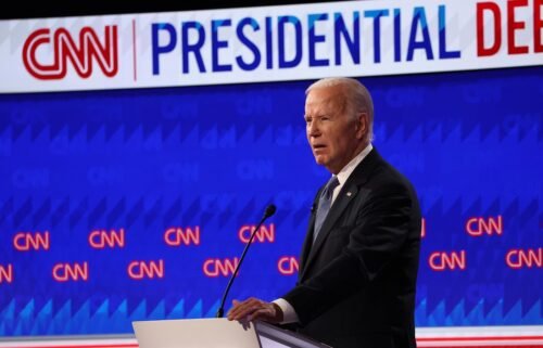 President Joe Biden speaks during the CNN Presidential Debate in Atlanta on June 27.