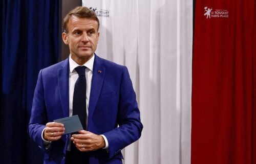 French President Emmanuel Macron voted in the first round of parliamentary elections at a polling station in Le Touquet